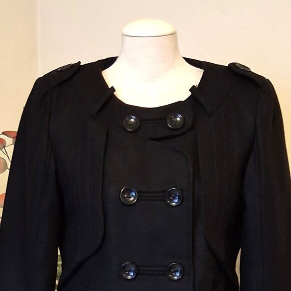 NWT 2 Two Women's Black Double Breasted Wool Blend Lined Winter Pea Coat - Picture 8 of 15